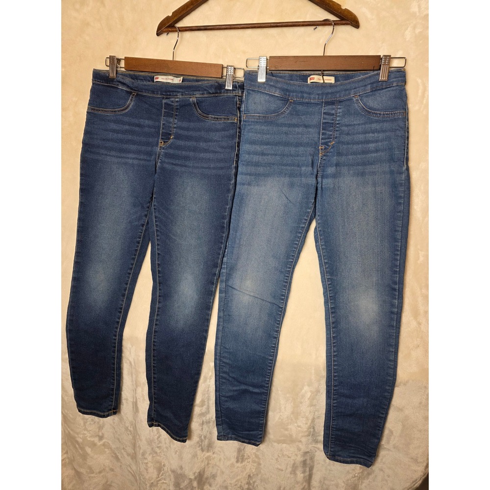 Levi's Girls Pull On Skinny Jeans 2 Pack Blue Indigo Stretch Denim Size 14 Reg